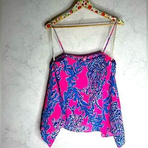 Lilly Pulitzer pink tropical print silk tank